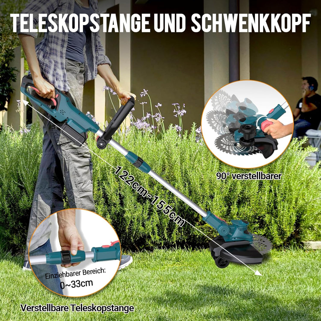 Akku Rasentrimmer mit Akku und Ladegerät, 21V Rasentrimmer für Makita Akku, Freischneider Akku - Ink