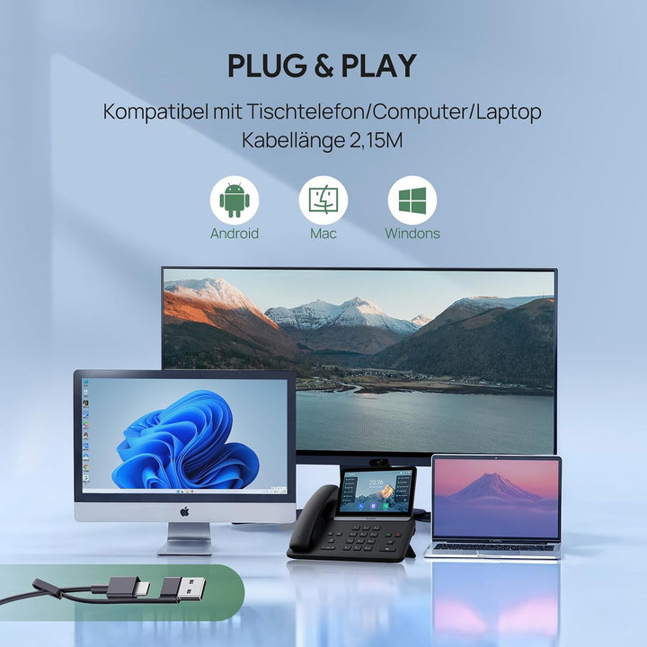 Yealink UH42 USB Headset mit Mikrofon Stereo Kabel Headset für PC USB-C/A | Kabelgebundenes Kopfhöre
