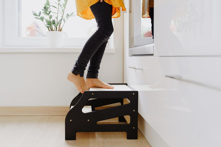 Weco Tritthocker mit 2 Stufen Streifendesign Holzhocker für Kinder Kindertreppchen Schemel Kindermöb