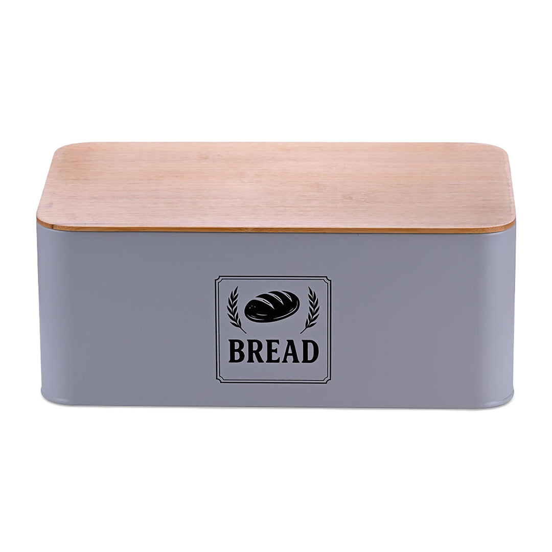 Relaxdays Brotkasten, Bambusdeckel, Metall, HxBxT: 13,5 x 33 x 19 cm, Retro Brotaufbewahrungsbox, Br