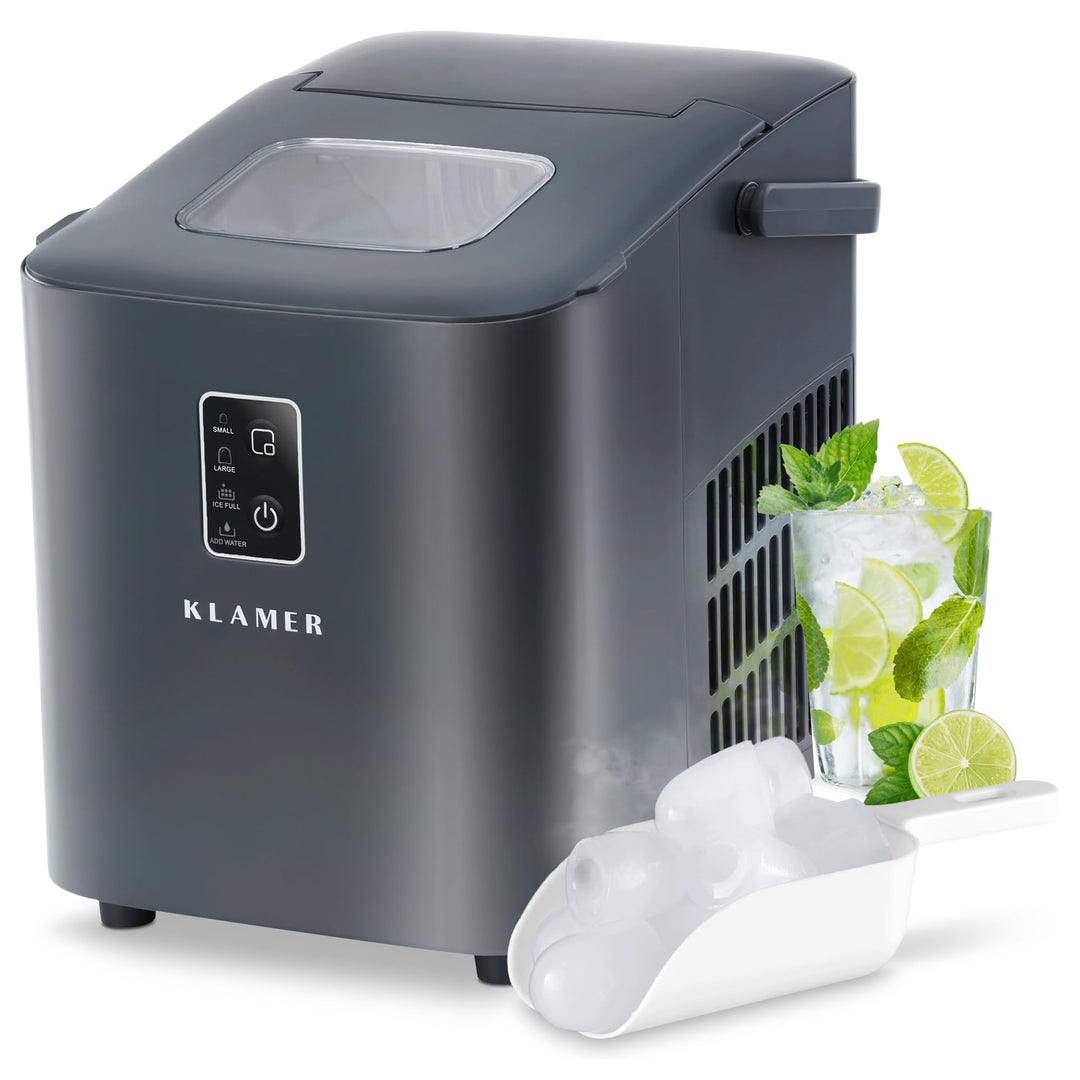 KLAMER Eiswürfelmaschine klein (2025), 8 Eiswürfel in 8 Minuten, 11 kg Eiswürfel pro Tag, 2 Eiswürfe