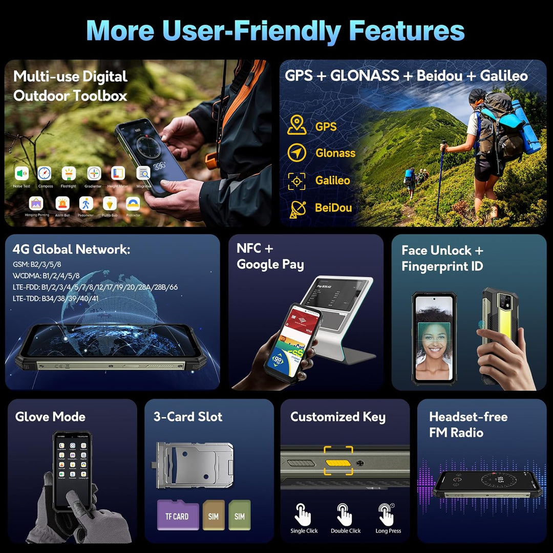 Ulefone Armor 24 Outdoor Handy 22000mAh mit 1000 Lumen Taschenlampe, 24GB + 256GB/2TB SD 64MP+64MP+1