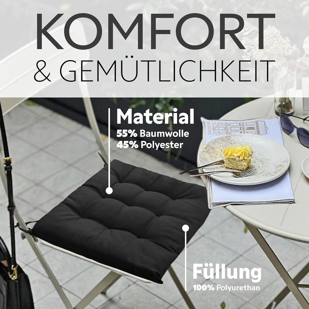 Brandsseller 6er Set Stuhlkissen 40x40 cm Sitzkissen Polster Stuhlauflage mit Haltebändern Dekokisse