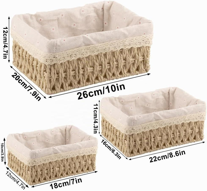 3er Set Aufbewahrungskorb Körbchen Geflochten für Kinderzimmer, Badezimmer &amp; Schlafenzimmer, Ideal f