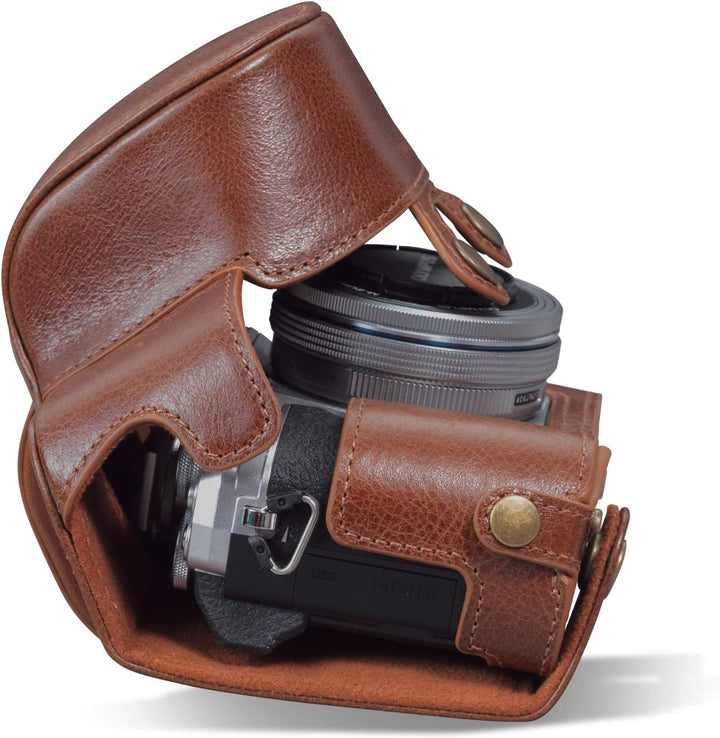 MegaGear MG1933 Ever Ready Echtleder Kameratasche mit Trageriemen kompatibel mit Olympus OM-D E-M10