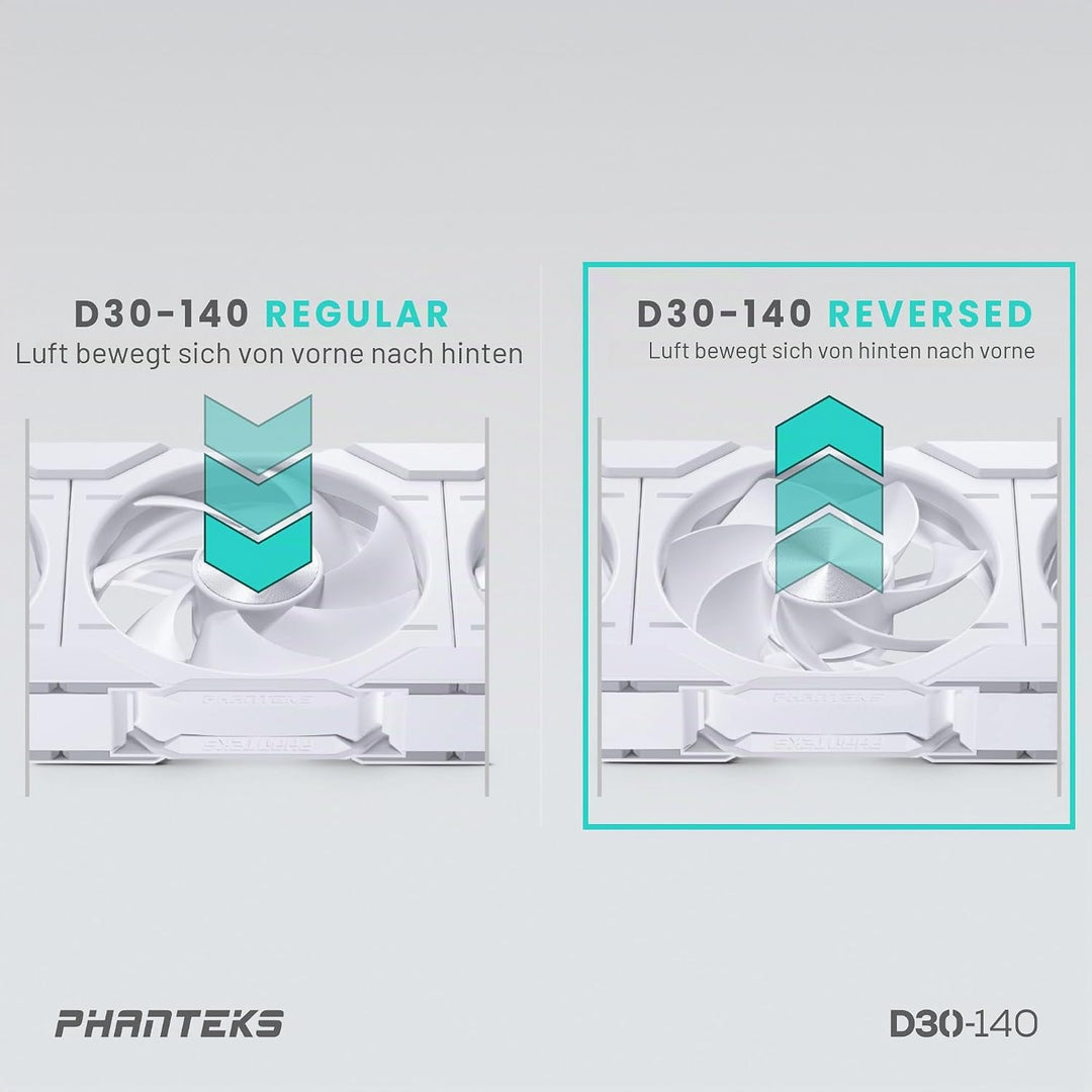 Phanteks D30 PWM Reverse Airflow, D-RGB Lüfter - 140mm, weiss