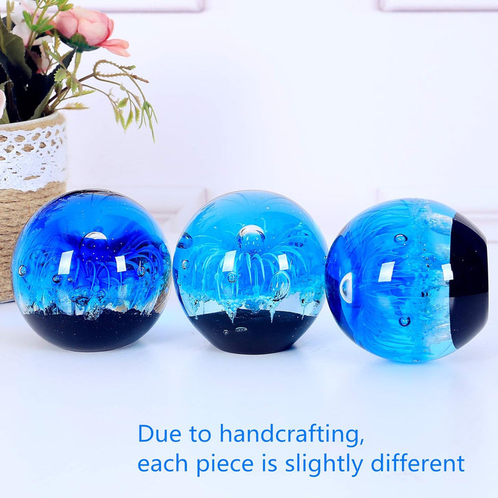 EUSTUMA Glas Blau Blume Kugel Figur, Briefbeschwerer Glaskugel, Meer Pflanze Ornament Für Fisch Tank