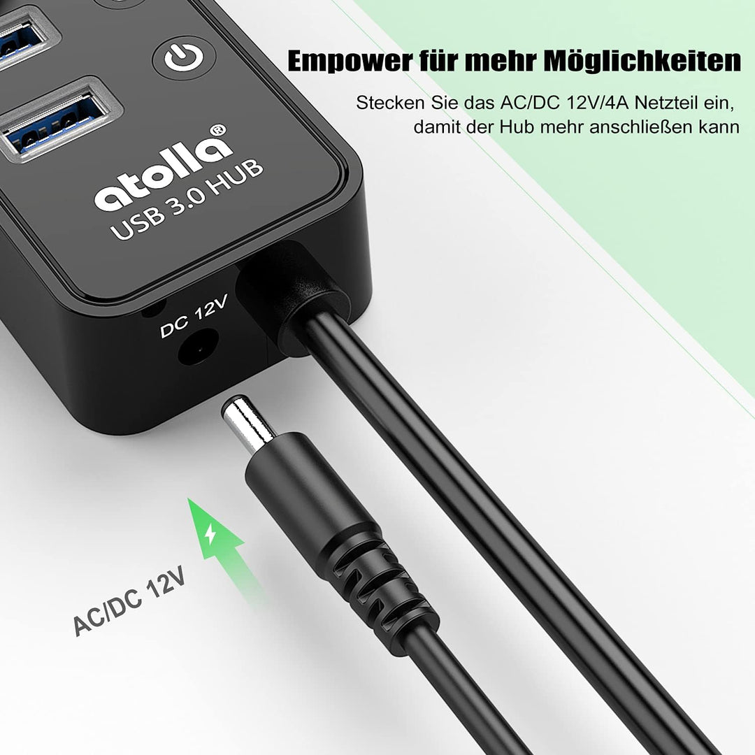 Atolla USB Hub Aktiv 3.0 mit 48W (12V/4A) Netzteil, 11-Port USB 3.0 Extension verteiler (7 Datenport