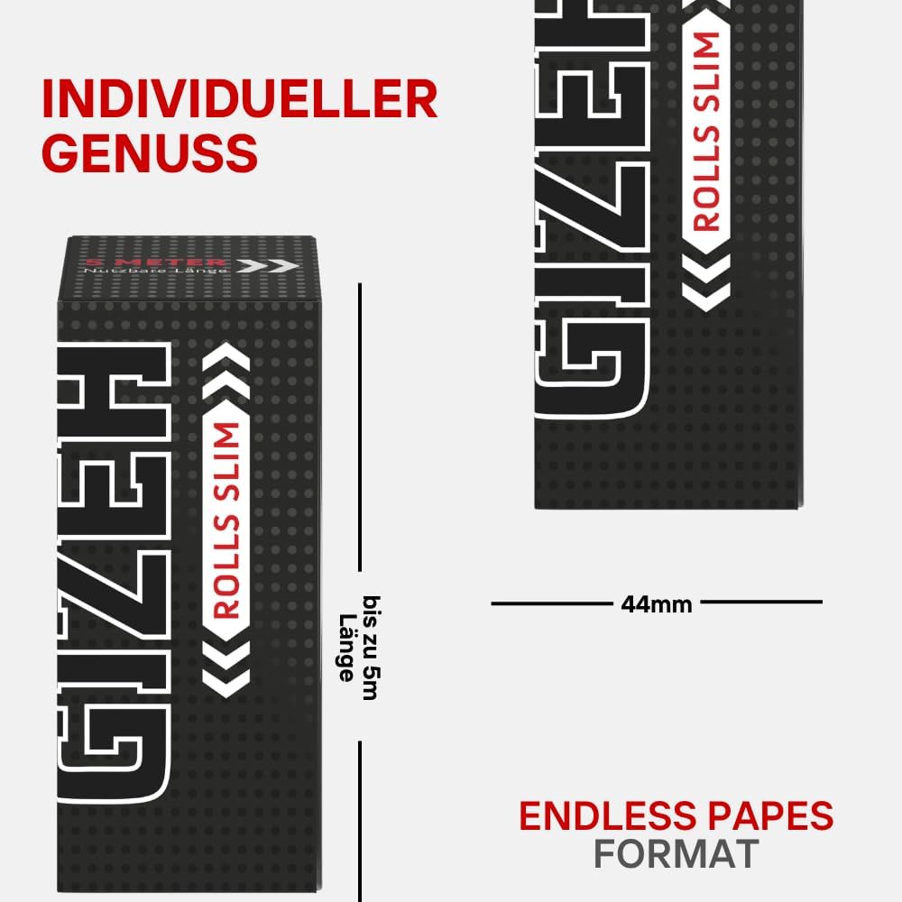 GIZEH BLACK Rolls Slim - Blättchen zum Drehen in individueller Länge – 5 Meter Papier im King Size S