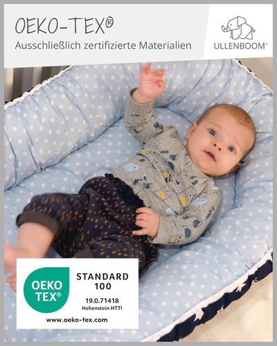 ULLENBOOM ® Babynest Set mit Einlage, Kuschelnest (55x95 cm) Blau Hellblau (Made in EU) - Baby Nestc