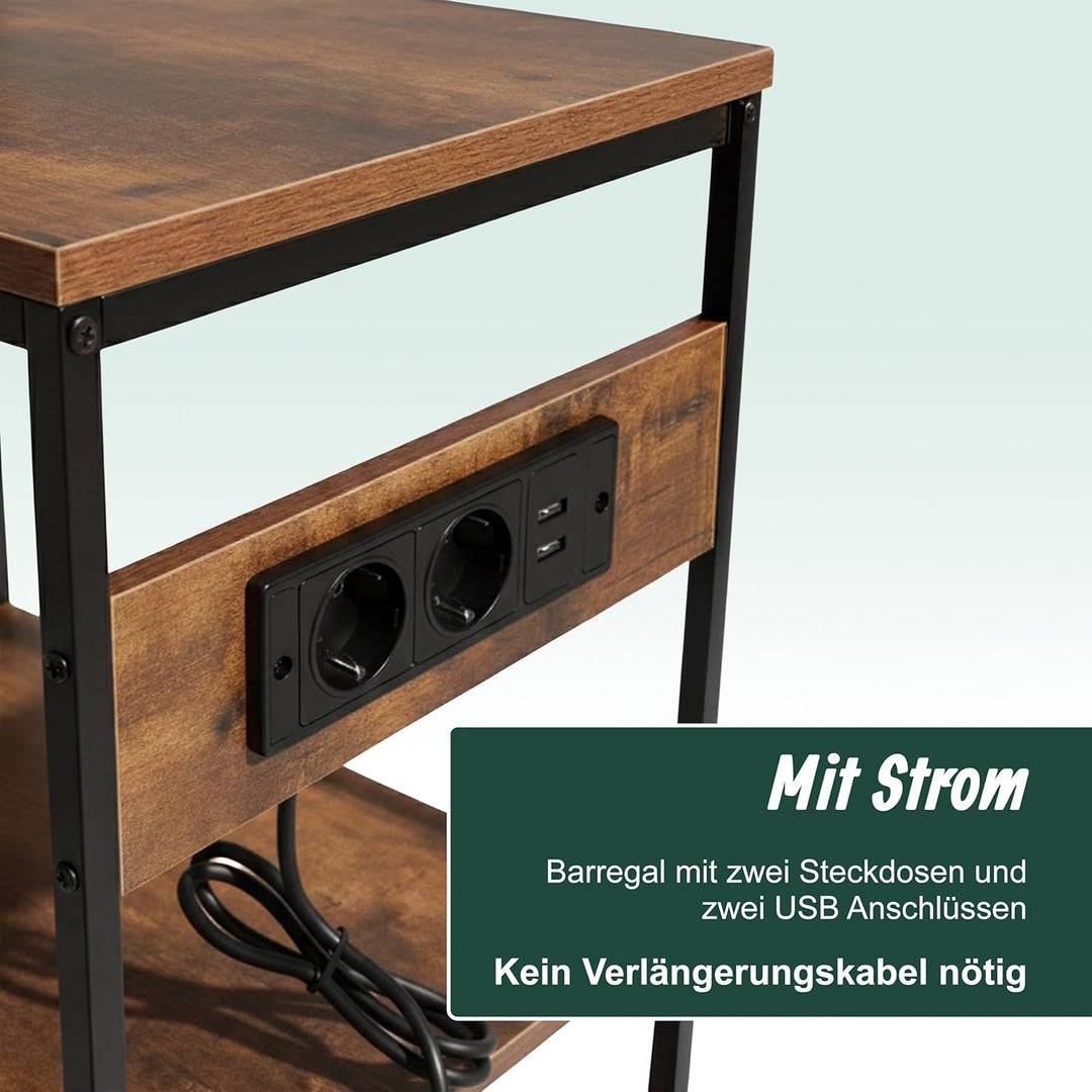 Relaxdays Küchenregal mit Steckdose & USB, HBT: 151x82x40 cm, Mikrowellen-Regal, Holzoptik, offen, M