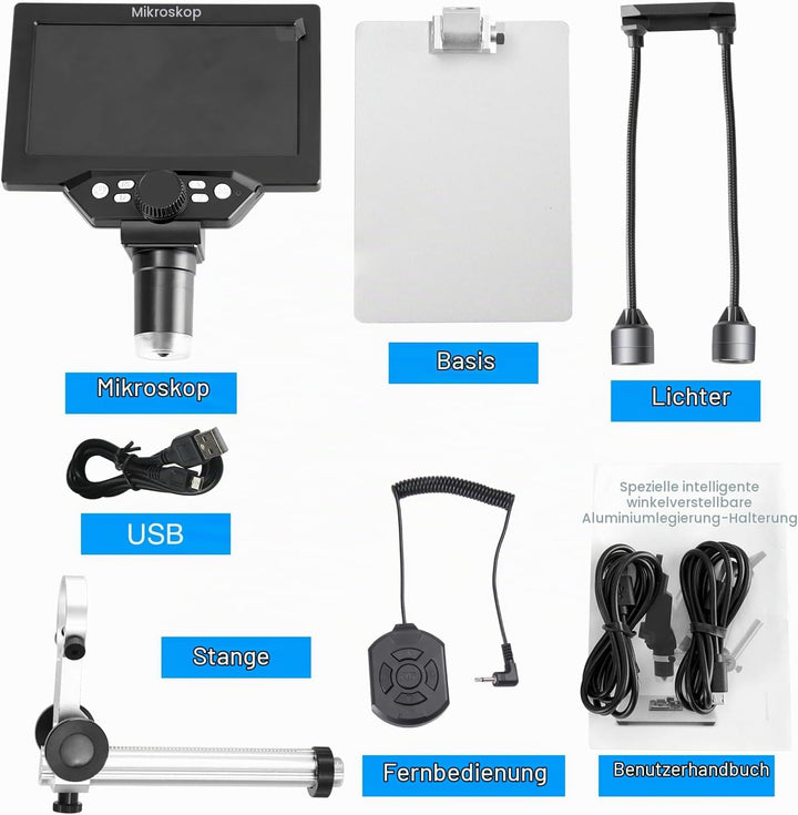 Koolertron LCD Digital Mikroskop, 7 Zoll 1080P USB Mikroskop mit Licht und Fernbedienung, Mikroskopk