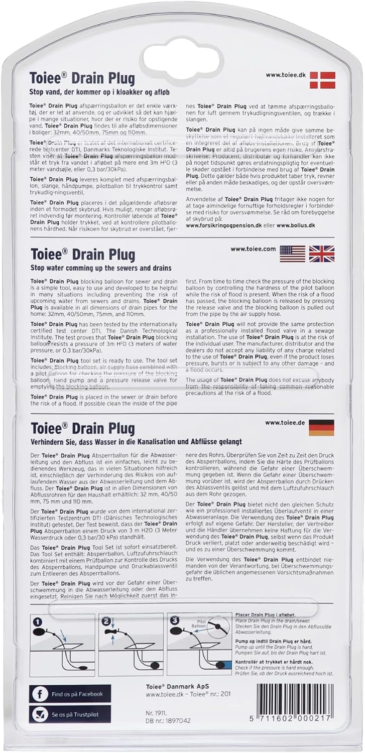 Toiee Drain Plug (40/50 mm). Mit einem Toiee Drain Plug (Absperrballone) kann Man das Abflussrohr de