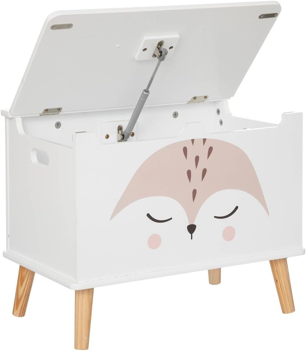 Atmosphera - Kindertruhe Fuchs - Holz und Kiefer - weiss - 53x54-5 cm. - Weiss