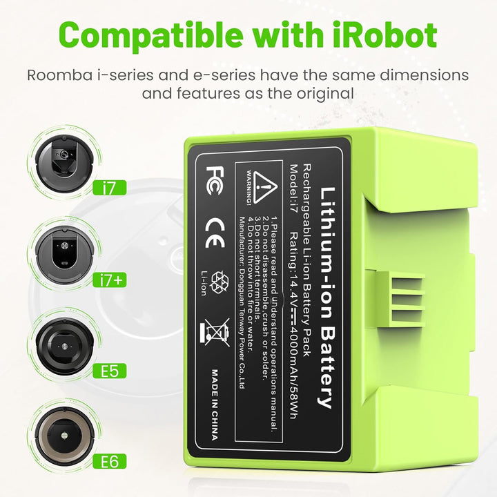 4000mAh Li-ion Akku für i7, ASUNCELL 14.4V Ersatzakku für iRobot Roomba e und i Serie i7 / i7+ i4/i4