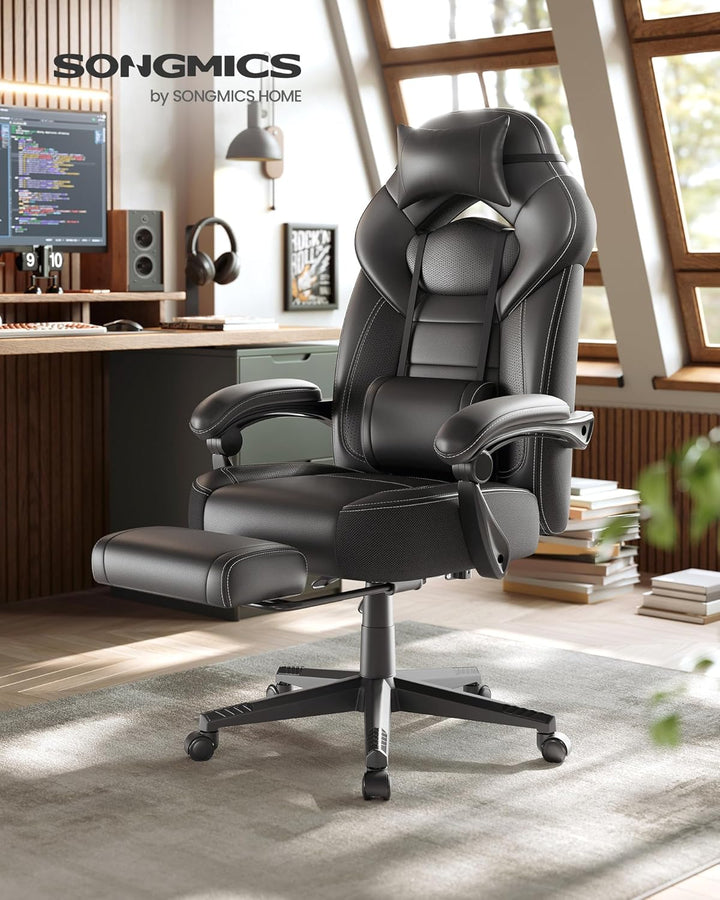 SONGMICS Gaming Stuhl, Bürostuhl mit Fussstütze, Schreibtischstuhl, ergonomisches Design, verstellba