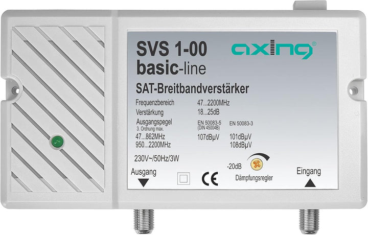 Axing SVS 1-00 Satelliten-Breitbandverstärker (25dB, 47-2200 MHz) &amp; SVE 20-01 2-Fach SAT-Verteiler S