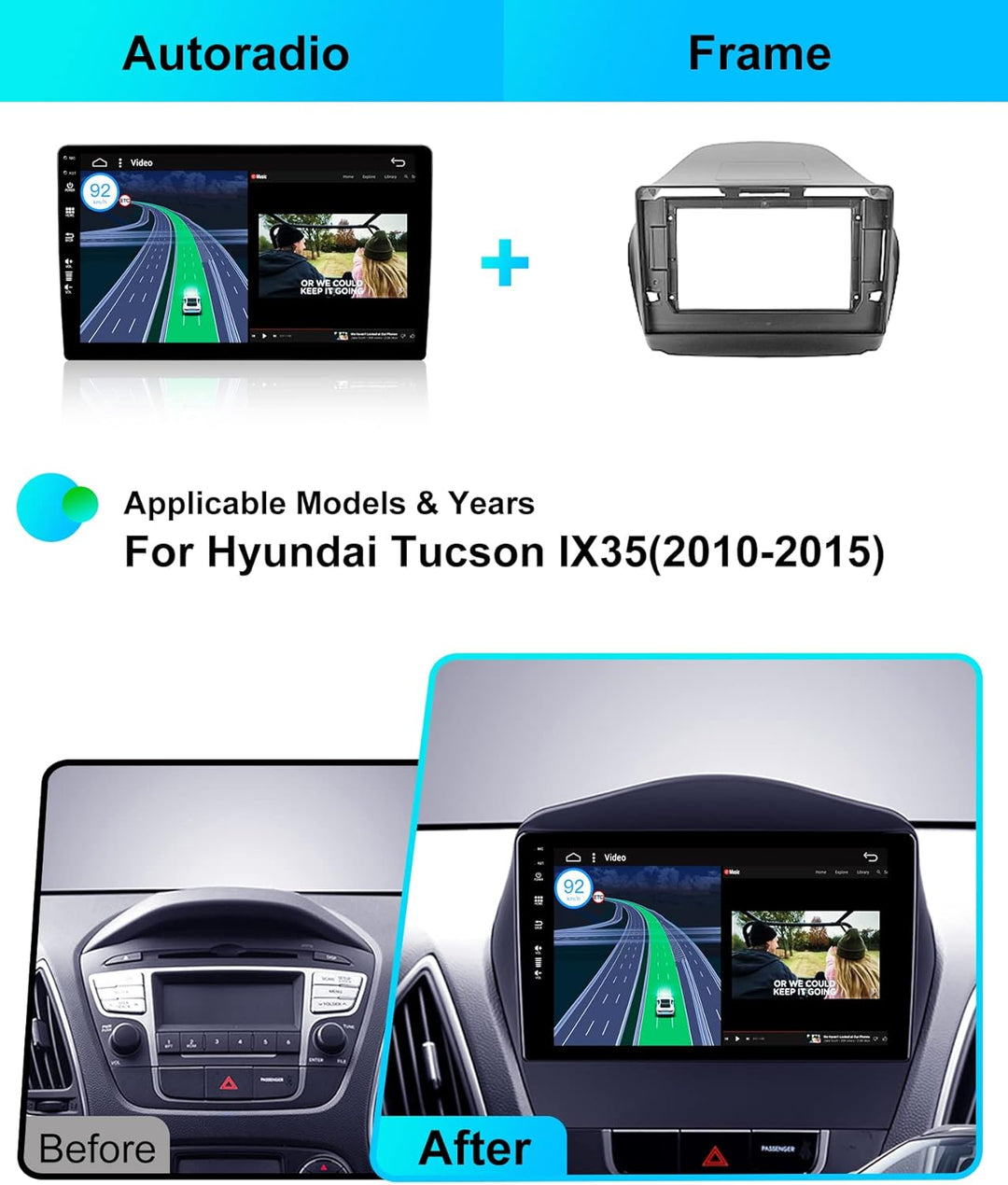 Android 15 IPS Autoradio Passt für Hyundai IX35 (2010-2017) - Eingebautes CarPlay Android Auto - KOS