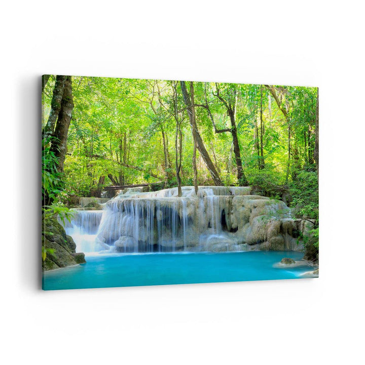 ARTTOR Bilder auf Leinwand 100x70cm Leinwandbild Wasserfall Wald Umwelt Gross Wanddeko Bild Schlafzi