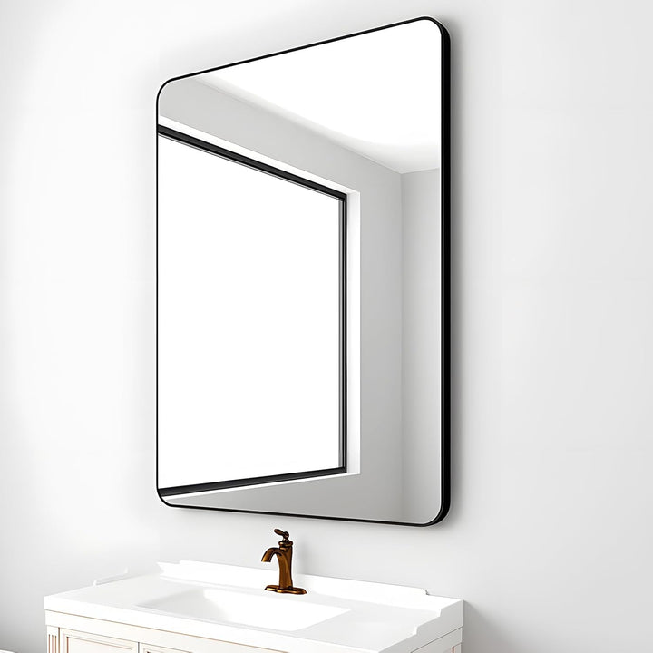 MIQU Badezimmerspiegel 100x60cm Badspiegel ohne Beleuchtung rechteckig Spiegel Schwarz Metallrahmen