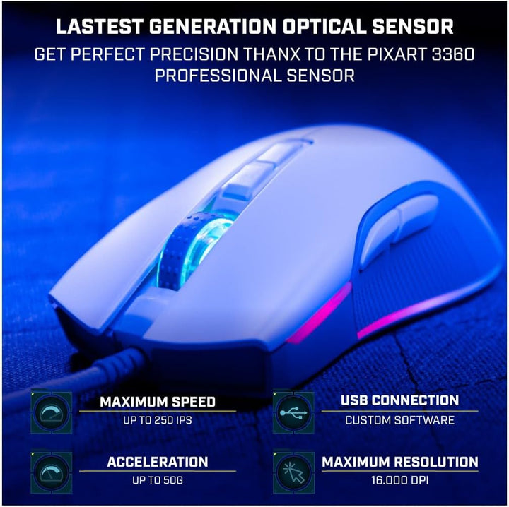 Newskill Eos Ivory Professionelle Gaming-Maus mit RGB-Beleuchtung, 16000 dpi und optischem Sensor Pi