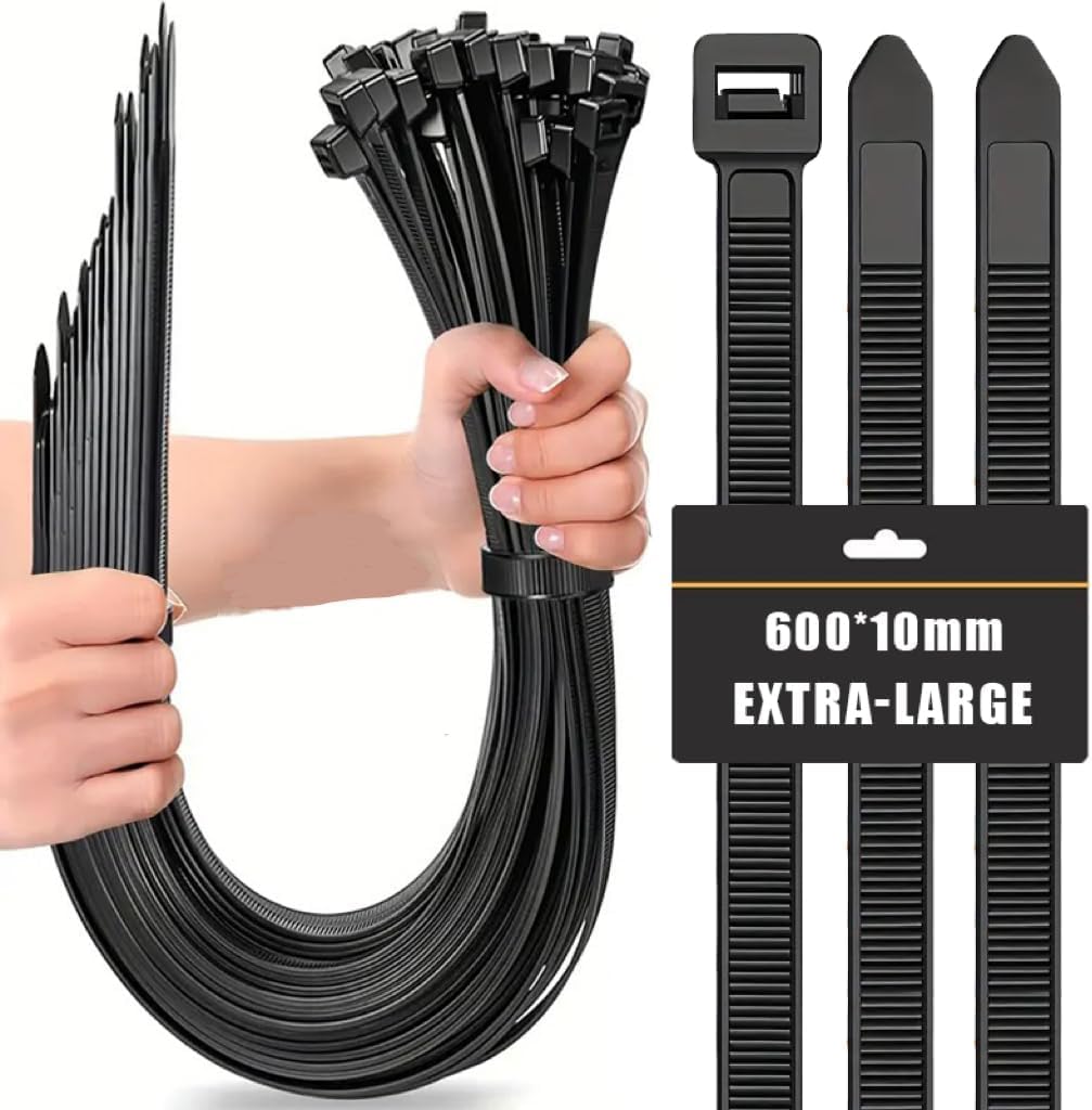 100 Stück Grosse lange Kabelbinder 600 mm x 10 mm, UV-Beständig ultra starke Kabelbinder mit 100 kg
