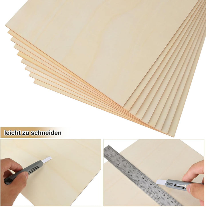 Set mit 24 Lindenholzplatten 300 x 200 x 2 mm für Handarbeiten, Laserprojekte, feine Bastelarbeiten,