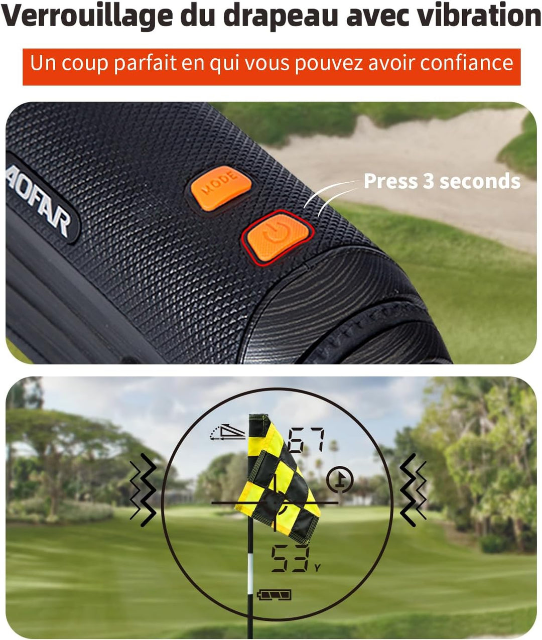 AOFAR GX-2S Laser Golf Entfernungsmesser mit Slope On/Off,600M Weiss Golf Rangefinder mit Flag-Lock