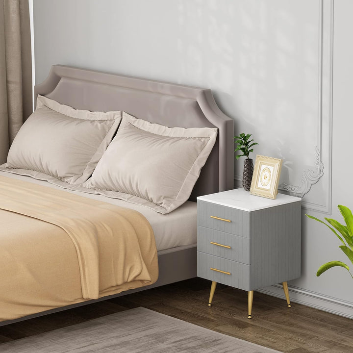 WOLTU Nachttisch Nachtschrank für Boxspringbett, 3 Schubladen aus Massivholz, Kommode mit Schubladen