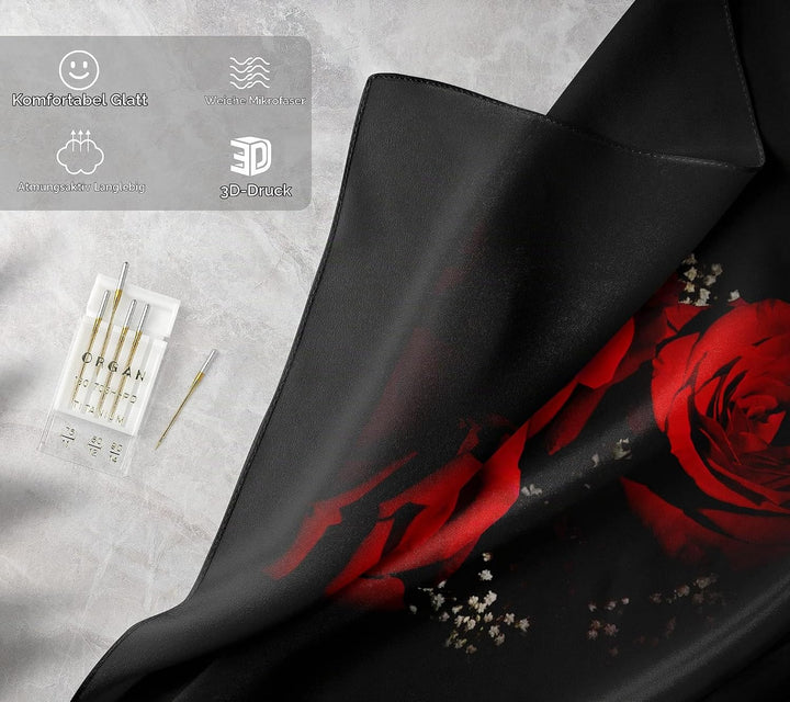HZVRTN Bettwäsche 3D Rot Rose Bettbezug Set mit Reissverschluss und 2 Kissenbezug, Mikrofaser Kreati