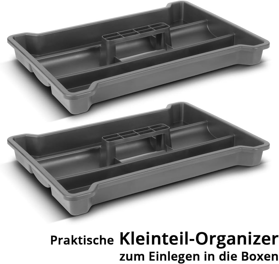 STAHLWERK Werkzeugtrolley mit drei Boxen – mobiler Werkzeugkoffer-Trolley mit Teleskopgriff, Metallv