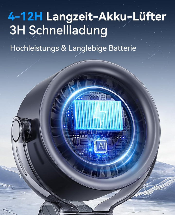 KIMMOO 4000mAh Akku-Clip-Ventilator mit LED-Display, 100 Stufen Touch-Control, 360° Rotation, leiser