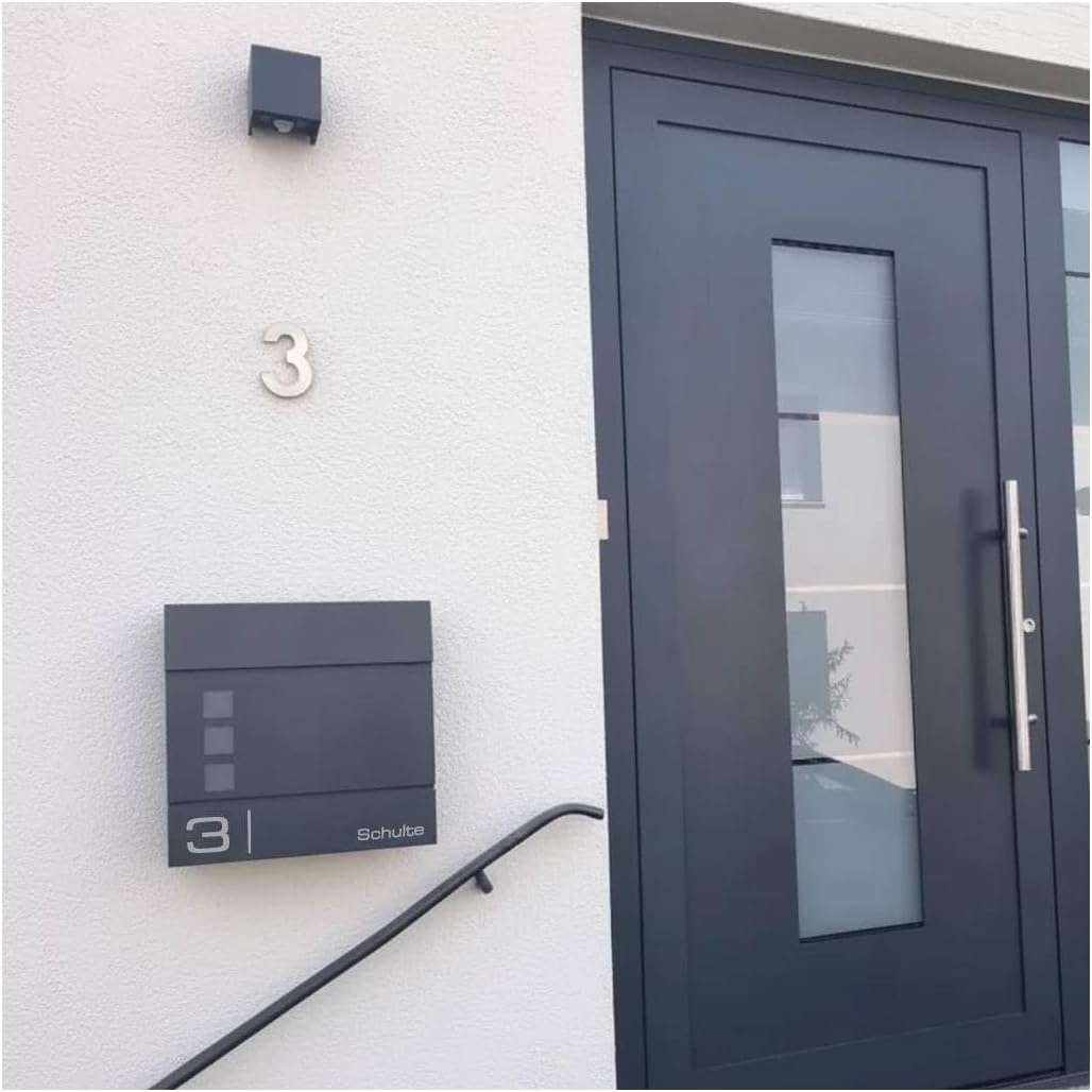 Metzler Briefkasten in Anthrazit RAL 7016 Cube - Name & Hausnummer als Lasergravur - Design Wandbrie