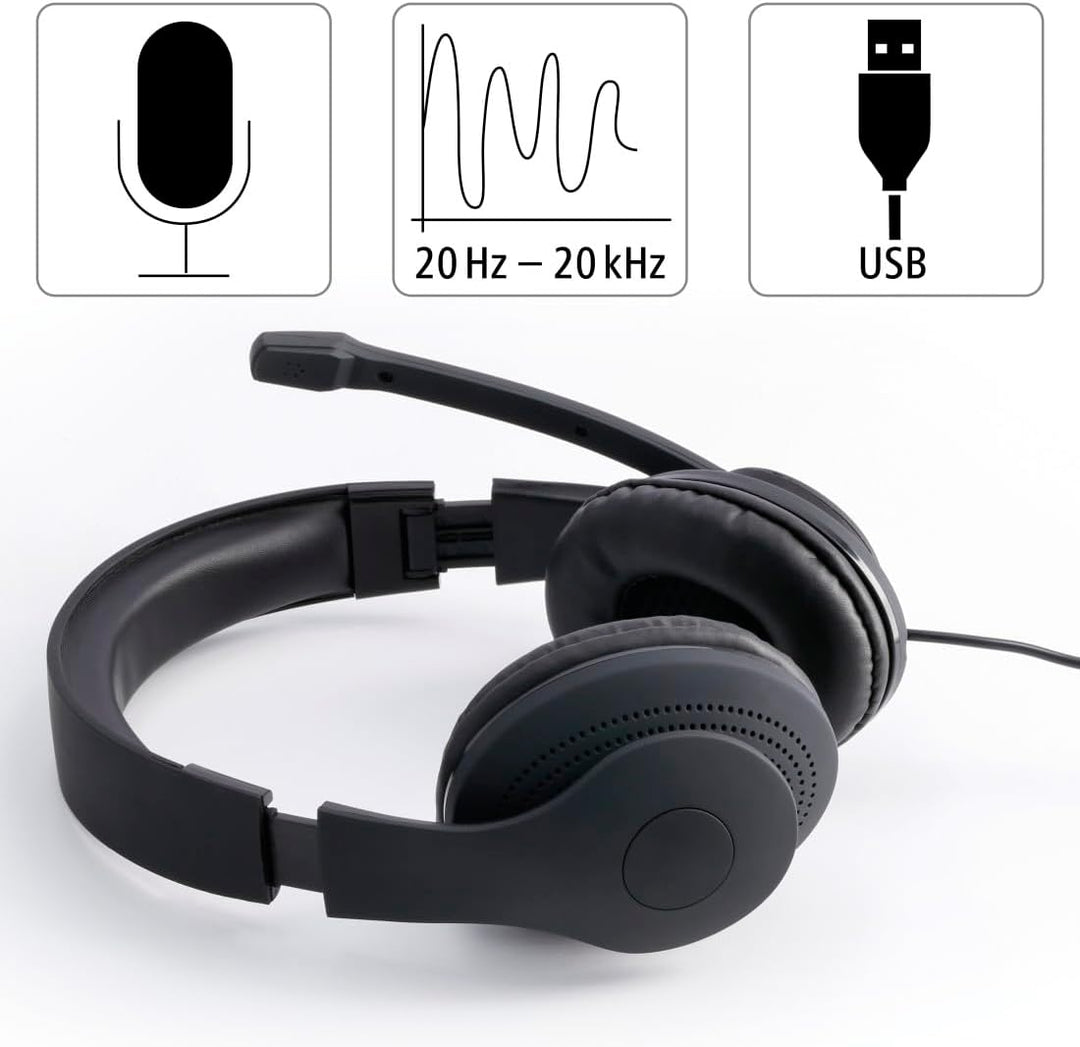 Hama HS-USB300 PC-Headset USB schnurgebunden, Stereo On Ear Schwarz, Universal (Packung mit 2) Schwa