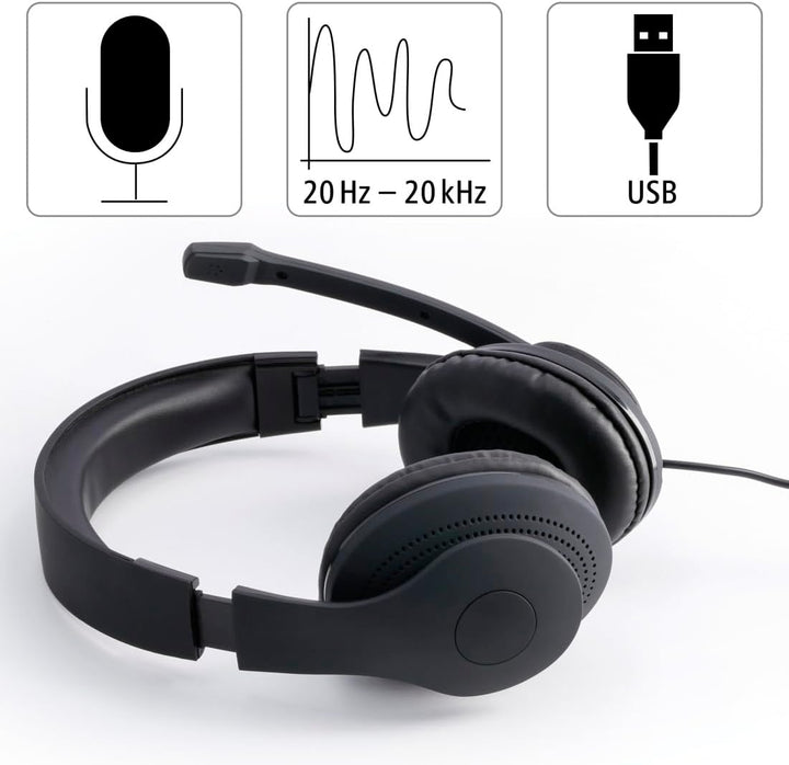 Hama HS-USB300 PC-Headset USB schnurgebunden, Stereo On Ear Schwarz, Universal (Packung mit 2) Schwa