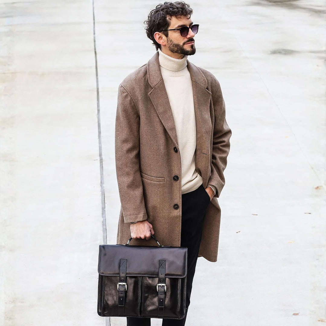 Time Resistance Leder Aktentasche Handgefertigte Umhängetasche Laptop Tasche für bis zu 15 Zoll Lapt