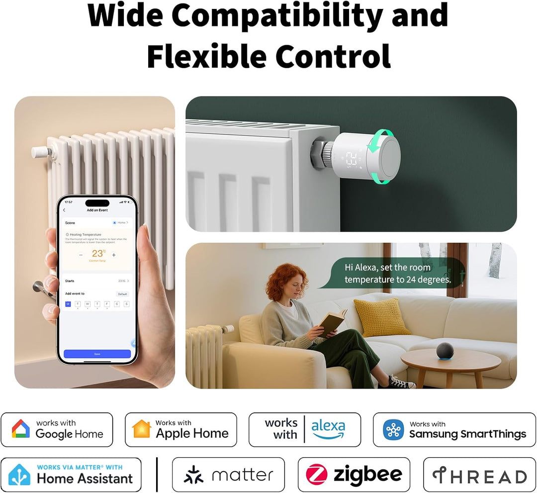 Aqara Smartes Heizkörperthermostat W600, Unterstützt Zigbee/Thread, Energiesparen, Sprachsteuerung,