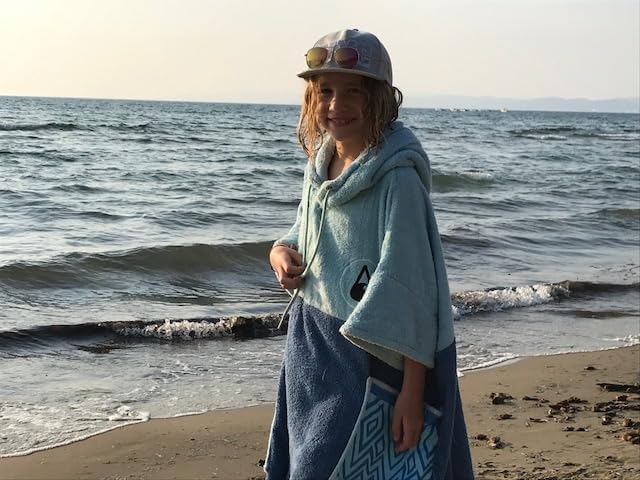 WAVE HAWAII Surfponcho für Körpergrössen von 90-120 cm Poncho ÖKO Baumwolle Umkleidehilfe für Schwim