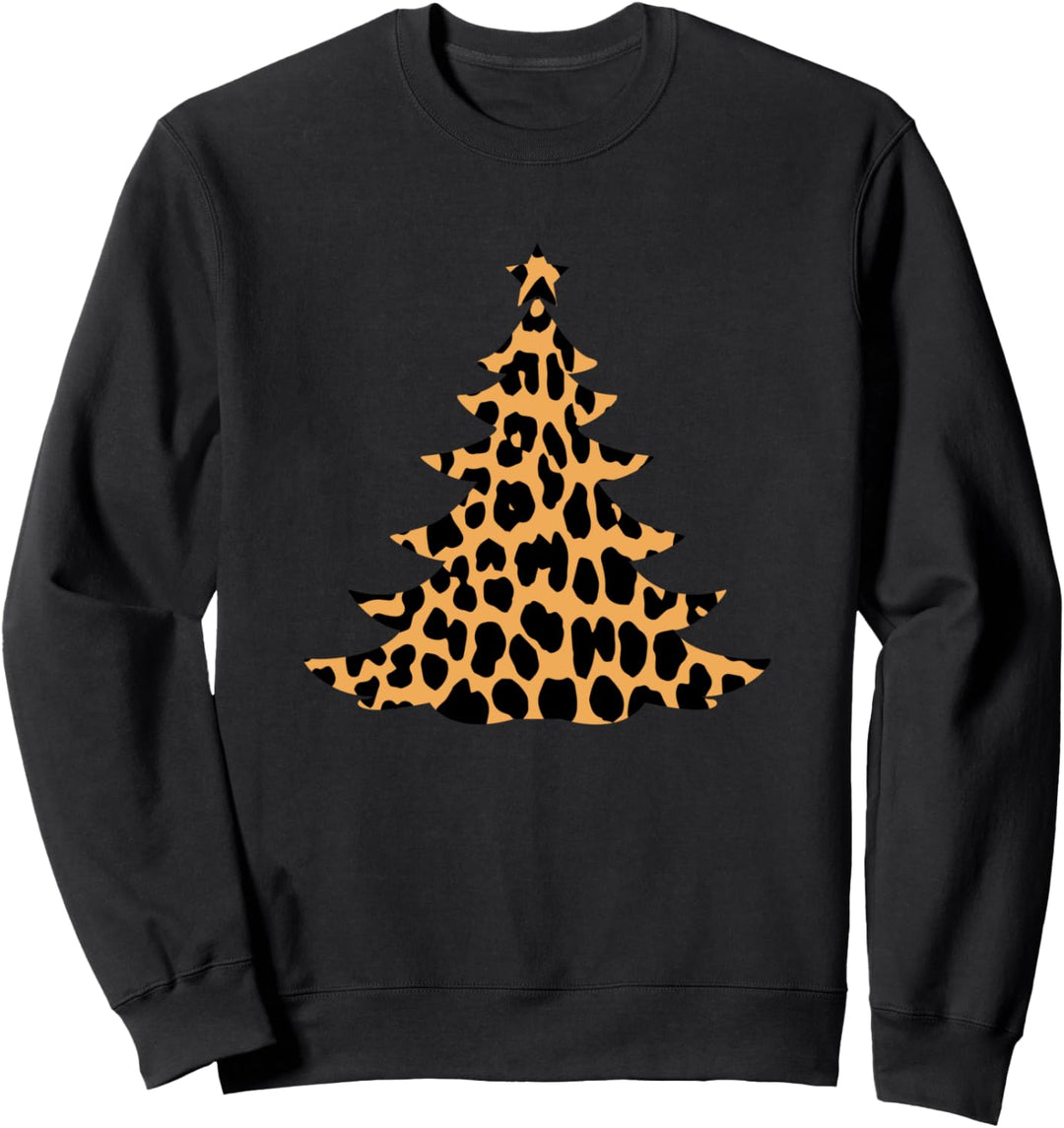 Leopard Cheetah Print Christmas Tree Cute Womens Winter Gift Sweatshirt