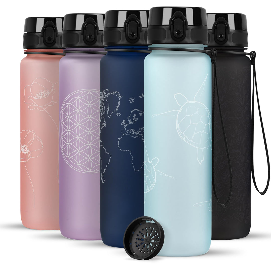 720°DGREE Trinkflasche 1l mit Motiv “uberBottle“ +Sieb - Auslaufsicher, Leicht, BPA-Frei, Bruchsiche