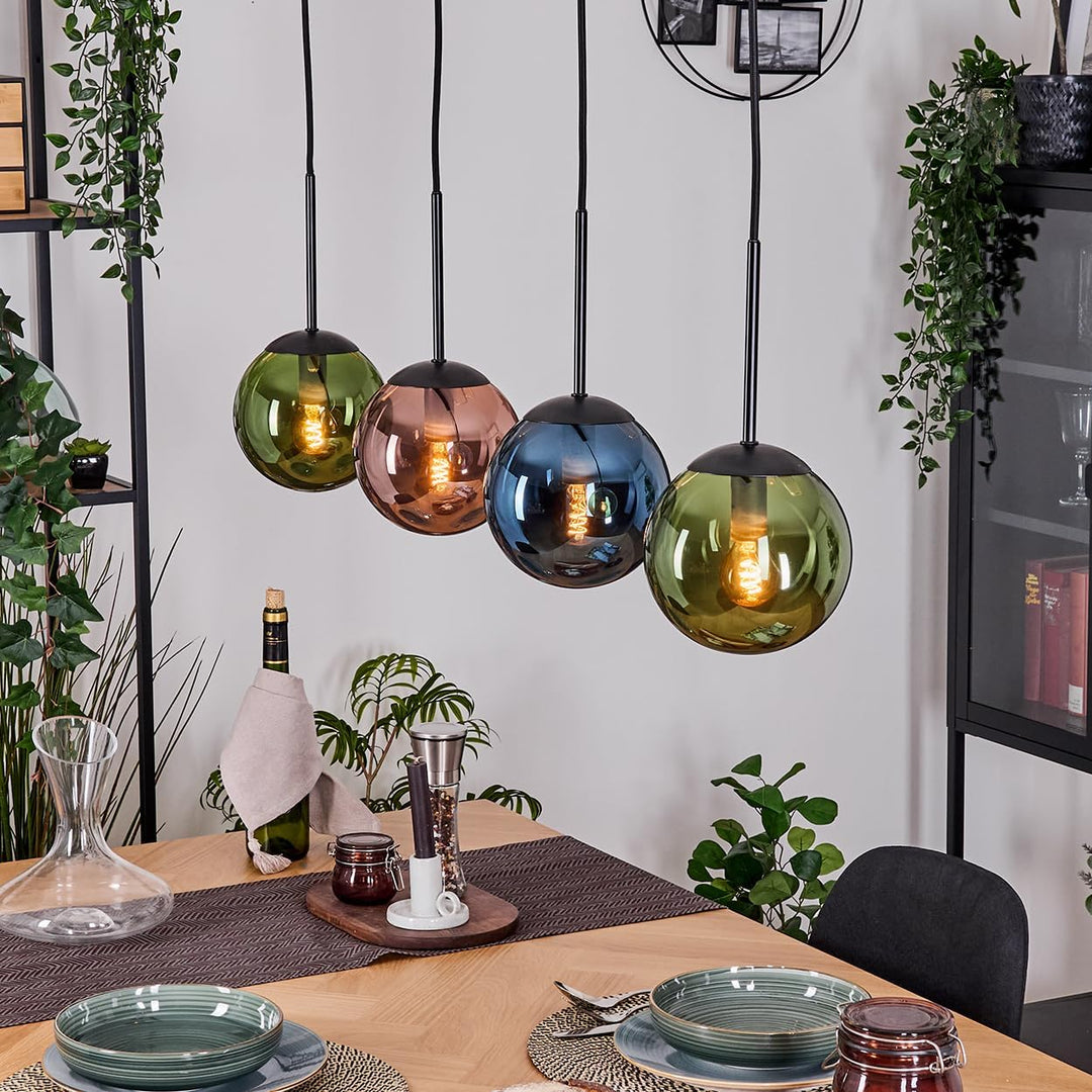 HOFSTEIN Hängeleuchte Gastor, 4-flammige Hängelampe aus Metall/Glas in Schwarz/Blau/Grün/Kupfer, mod