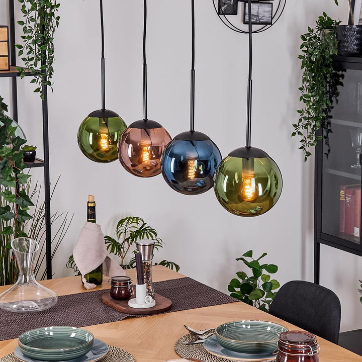 HOFSTEIN Hängeleuchte Gastor, 4-flammige Hängelampe aus Metall/Glas in Schwarz/Blau/Grün/Kupfer, mod