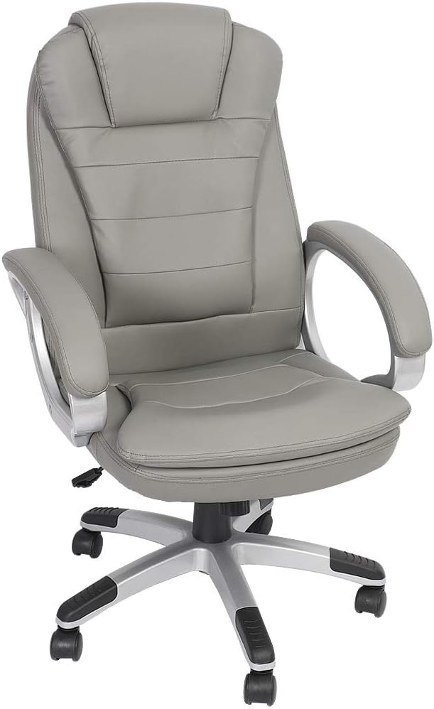 Melko Bürostuhl ergonomisch Bürodrehstuhl mit Armlehne Gamingstuhl Grau PU-Leder Chefsessel 120 kg B