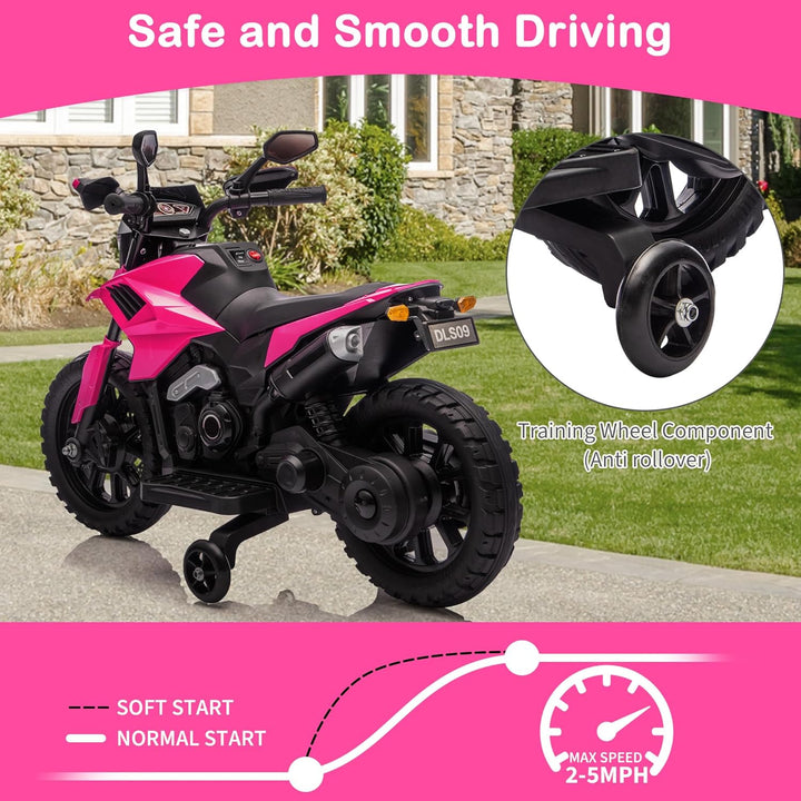 6V Elektro Motorrad Kinder, Kindermotorrad Mit 3 Geschwindigkeiten, Stützrädern, Max 6 Km/h, Bis Zu