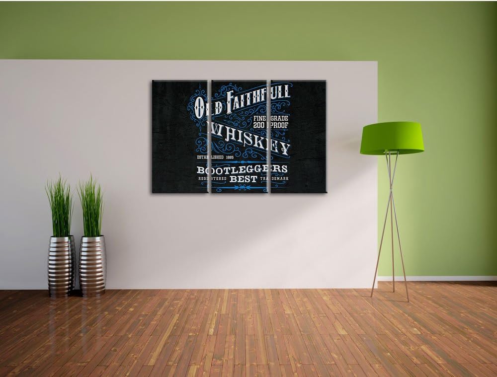 Pixxprint Whiskey Etikett „Old Faithfull“ als Leinwandbild/Grösse: 3 Teilig (120x80) cm/Wandbild/Kun