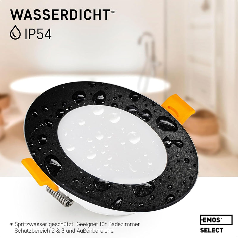 EMOS Downlight LED Einbauleuchten 4000K neutralweiss | Set 12 LED Spots IP54 Feuchtraum, Badezimmer