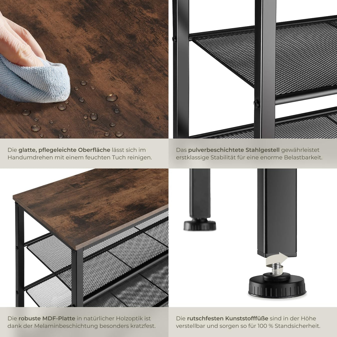 tectake 800955 Schuhregal schmal mit Ablagefläche, Schuhablage aus Holz Metall, Industrie-Design, 4