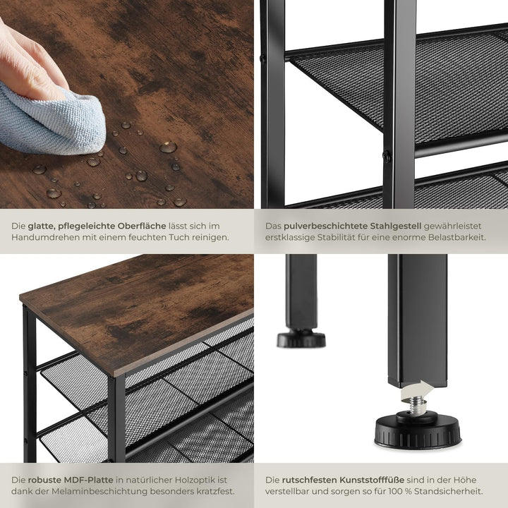tectake 800955 Schuhregal schmal mit Ablagefläche, Schuhablage aus Holz Metall, Industrie-Design, 4
