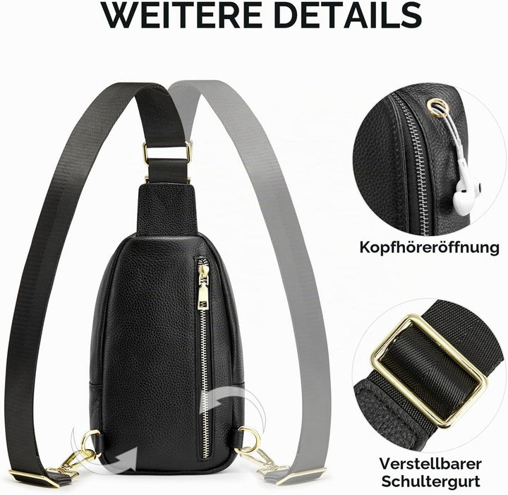 Kattee Damen Brust-Umhängetasche Echtes Leder Sling-Rucksack Kleine Umhängetasche mit RFID-Blockieru
