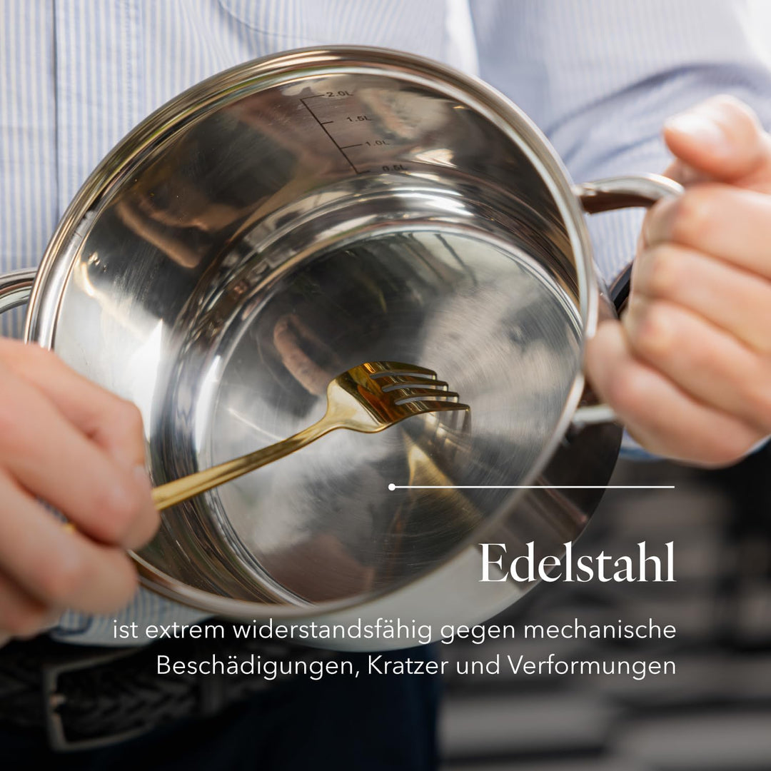 FLORINA Kochtopf Set POLPO I Kochtöpfe mit Deckel und Stieltopf I Messbecher, Ausgiess | Spülmaschin